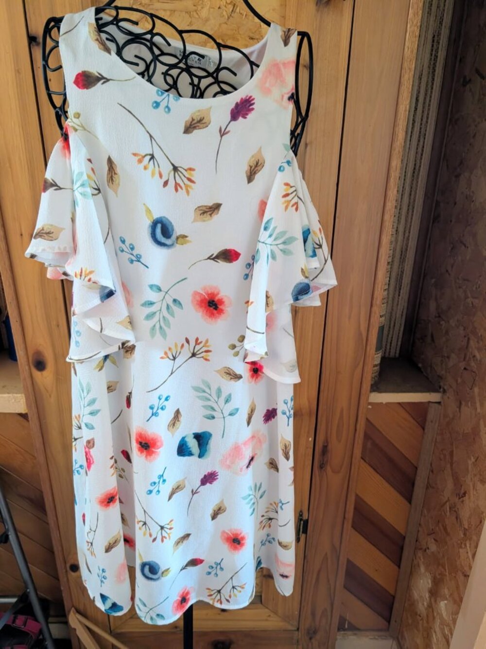 Molly Bracken Dress Womens Small White Floral Flutter Sleeve Mini Spring Summer